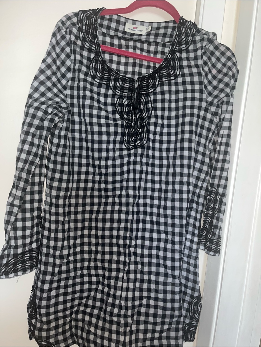 Vineyard Vines Black and White Gingham Tunic with Embroidered Neck